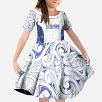 Custom New Zealand Aotearoa Family Matching Short Sleeve Bodycon Dress and Hawaiian Shirt Purple Maori Paua Shell Indigenous LT9 Daughter's Dress Purple - Polynesian Pride