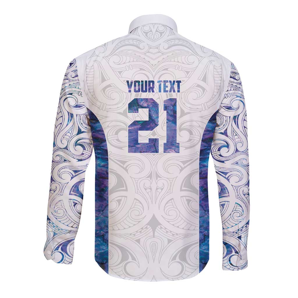 Custom New Zealand Aotearoa Long Sleeve Button Shirt Purple Maori Paua Shell Indigenous - Polynesian Pride