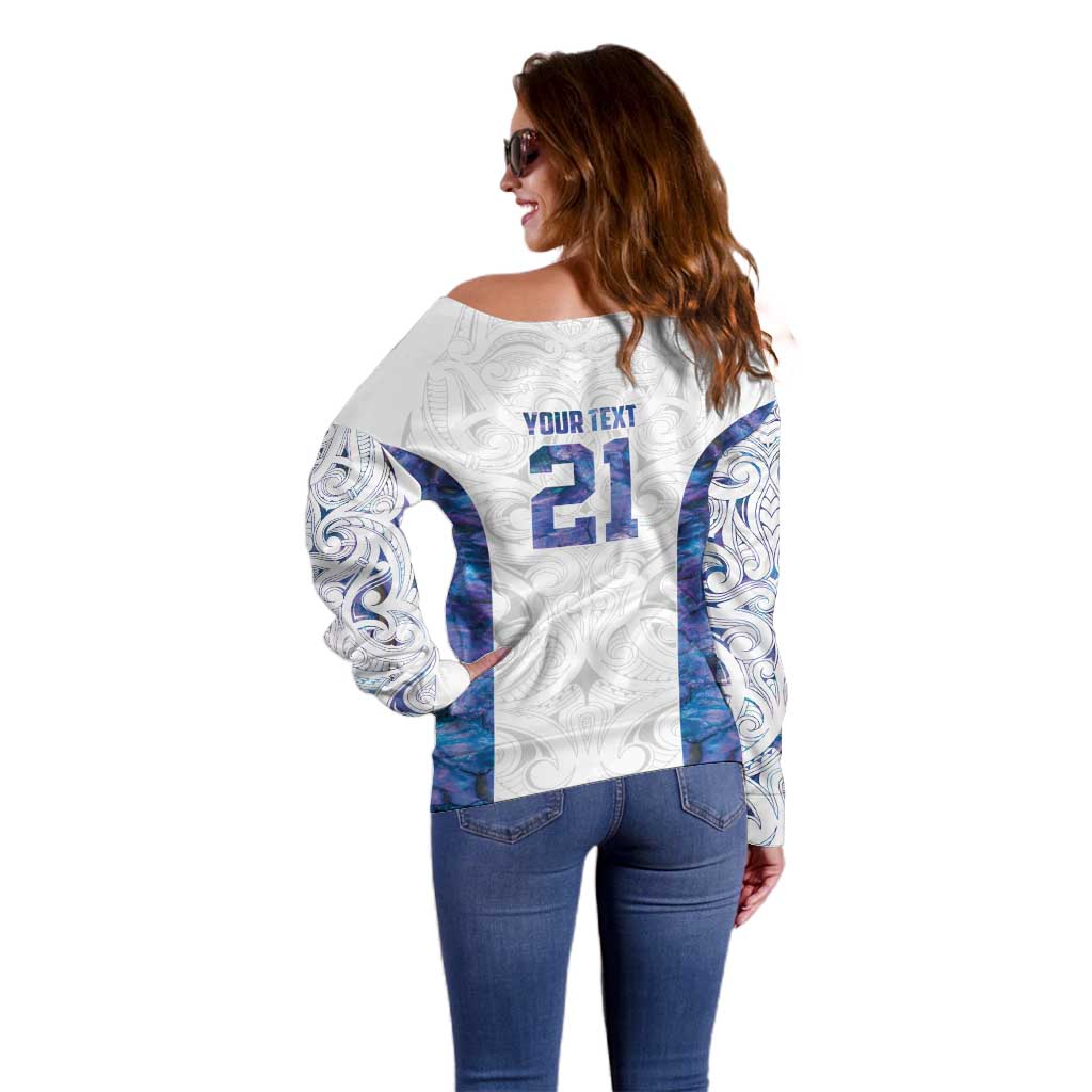 Custom New Zealand Aotearoa Off Shoulder Sweater Purple Maori Paua Shell Indigenous - Polynesian Pride