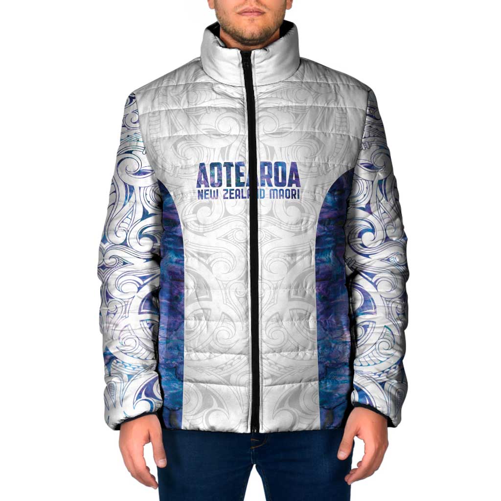 Custom New Zealand Aotearoa Padded Jacket Purple Maori Paua Shell Indigenous - Polynesian Pride