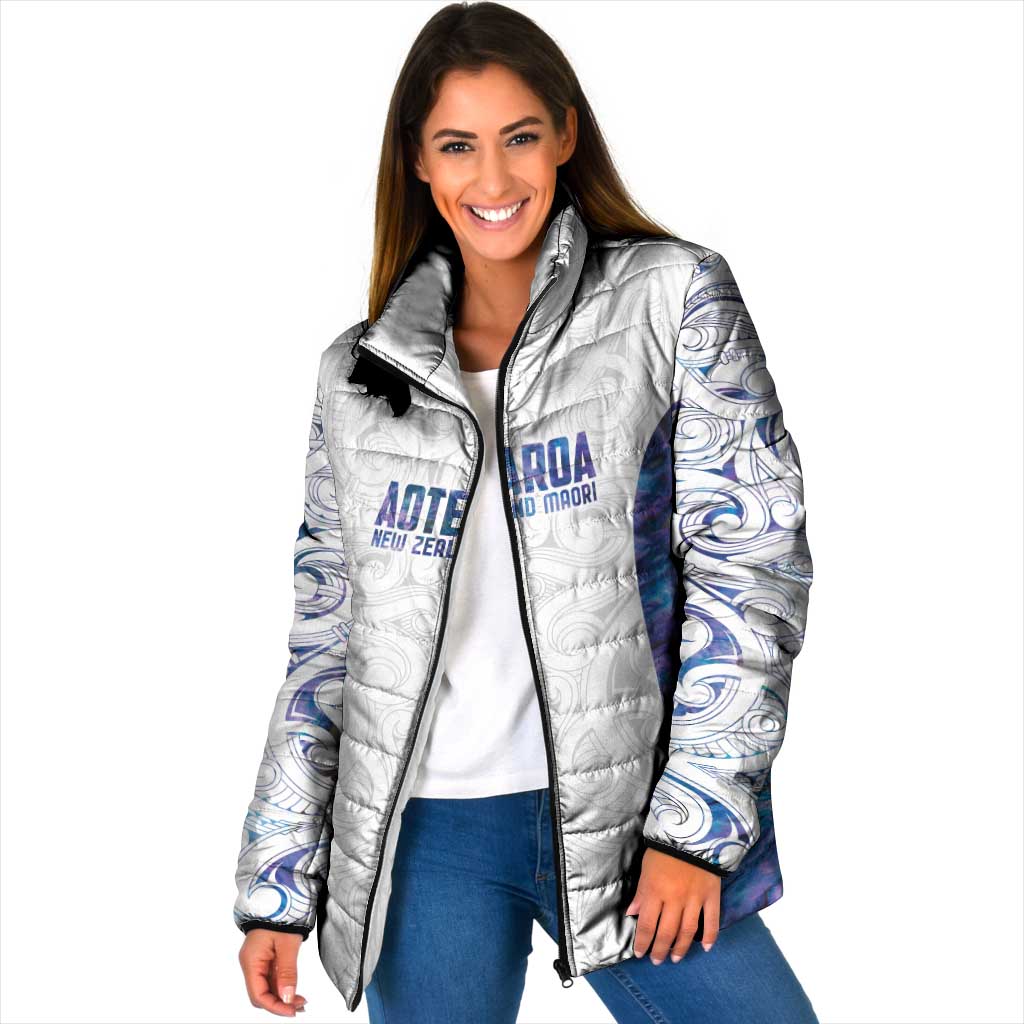 Custom New Zealand Aotearoa Padded Jacket Purple Maori Paua Shell Indigenous - Polynesian Pride