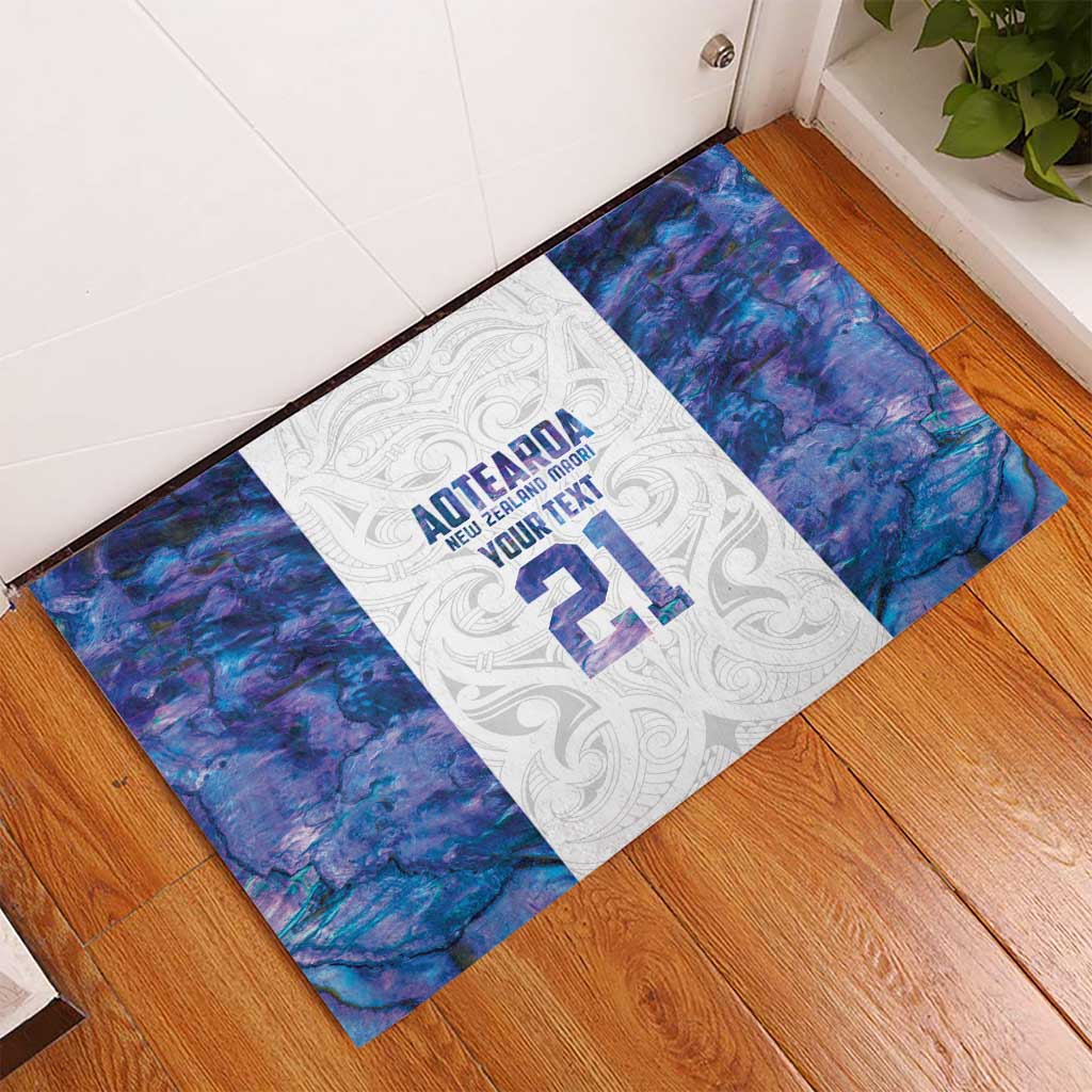 Custom New Zealand Aotearoa Rubber Doormat Purple Maori Paua Shell Indigenous - Polynesian Pride