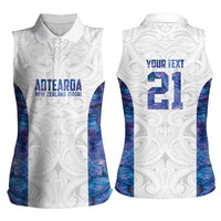 Custom New Zealand Aotearoa Women Sleeveless Polo Shirt Purple Maori Paua Shell Indigenous - Polynesian Pride