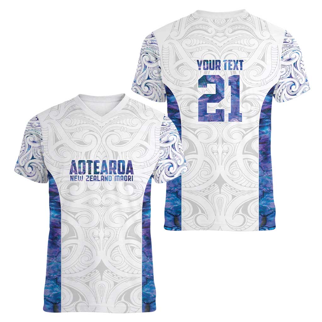 Custom New Zealand Aotearoa Women V-Neck T-Shirt Purple Maori Paua Shell Indigenous - Polynesian Pride