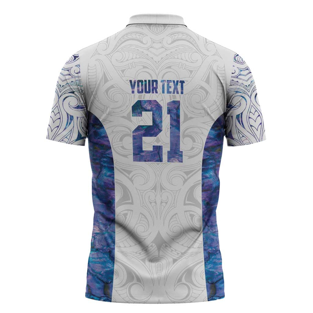 Custom New Zealand Aotearoa Zipper Polo Shirt Purple Maori Paua Shell Indigenous - Polynesian Pride