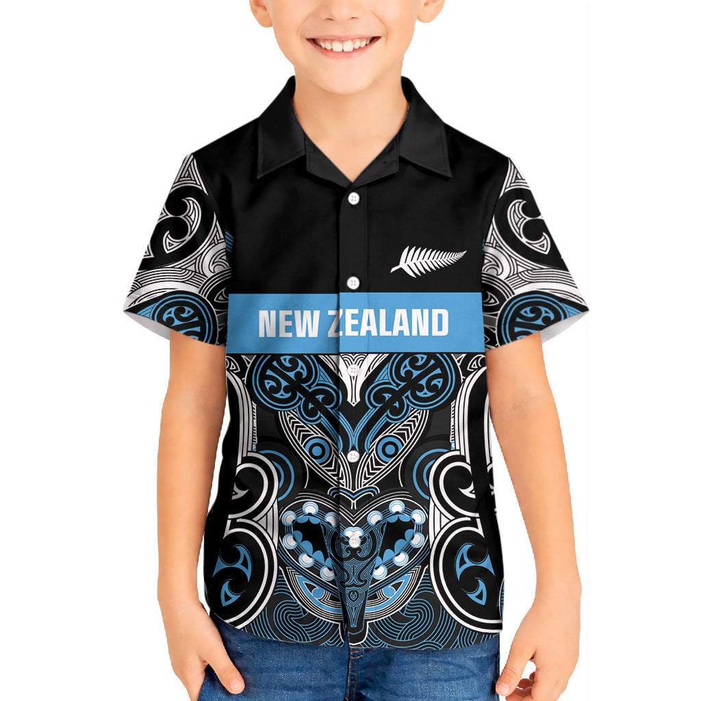 World Cricket Custom New Zealand Kid Hawaiian Shirt Kia kaha nga Potae Pango LT9 Kid Black - Polynesian Pride