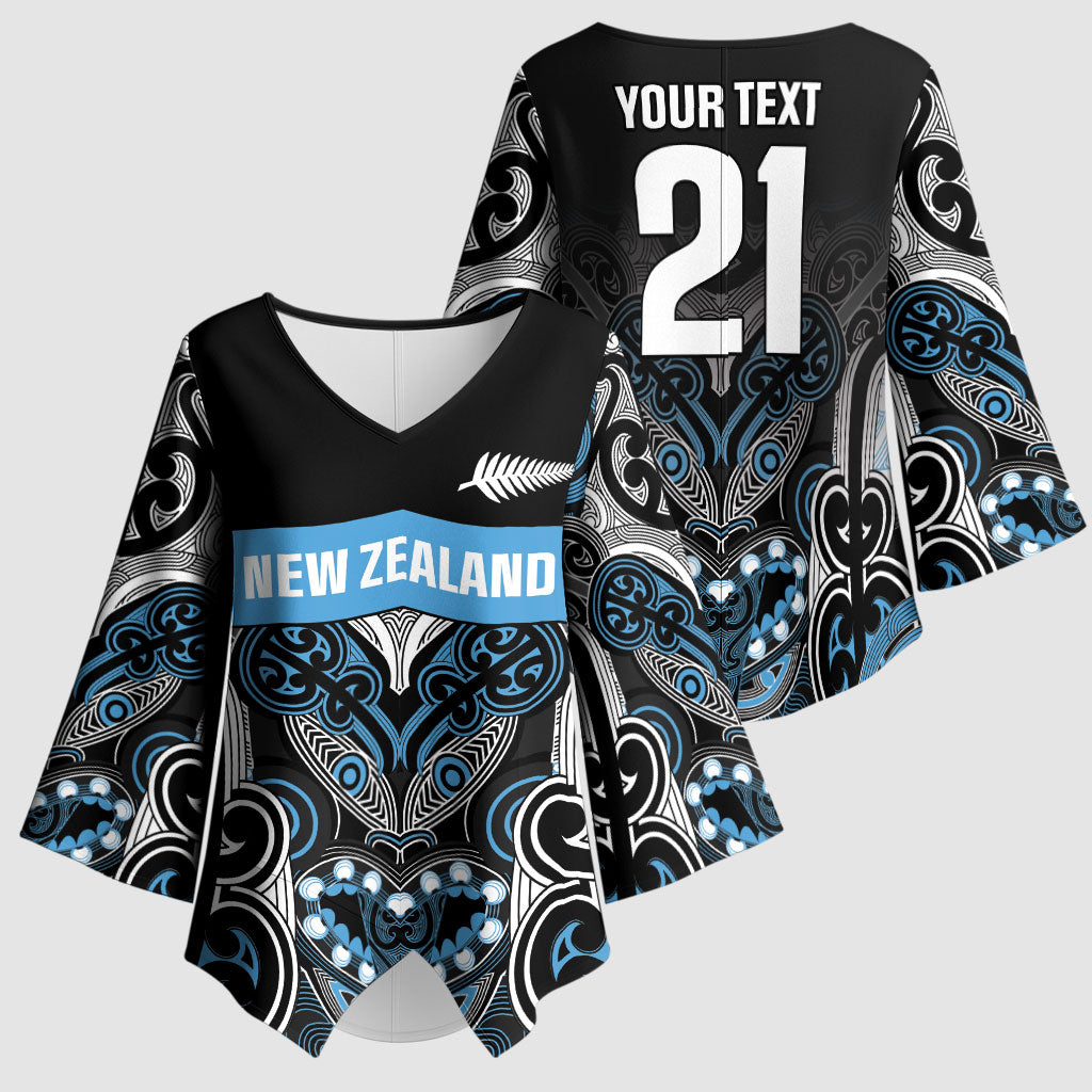 World Cricket Custom New Zealand Kimono Sleeve Blouse Kia kaha nga Potae Pango LT9 - Polynesian Pride