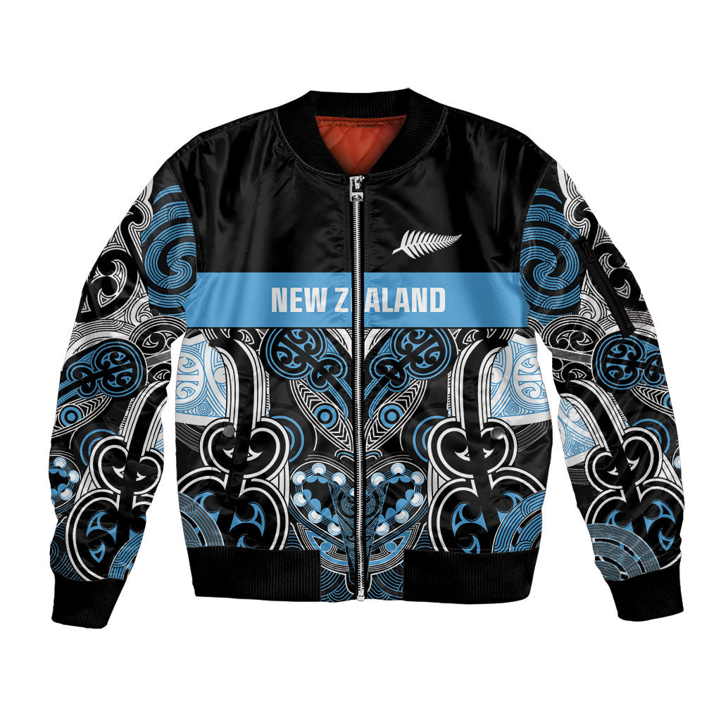 World Cricket Custom New Zealand Sleeve Zip Bomber Jacket Kia kaha nga Potae Pango