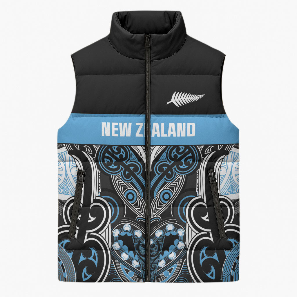 World Cricket Custom New Zealand Sleeveless Puffer Jacket Kia kaha nga Potae Pango