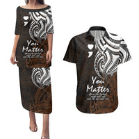Your Matter Suicide Prevention Couples Matching Puletasi Dress and Hawaiian Shirt Gold Polynesian Tribal LT9 Gold - Polynesian Pride