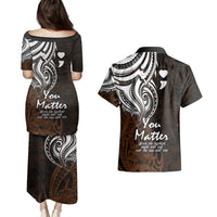 Your Matter Suicide Prevention Couples Matching Puletasi Dress and Hawaiian Shirt Gold Polynesian Tribal LT9 - Polynesian Pride