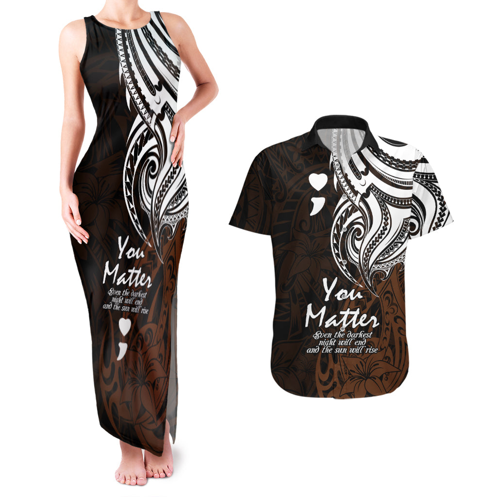 Your Matter Suicide Prevention Couples Matching Tank Maxi Dress and Hawaiian Shirt Gold Polynesian Tribal LT9 Gold - Polynesian Pride