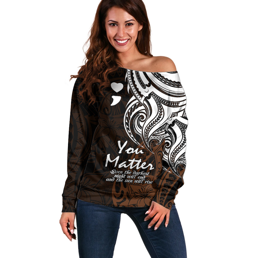 Your Matter Suicide Prevention Off Shoulder Sweater Gold Polynesian Tribal LT9 Women Gold - Polynesian Pride
