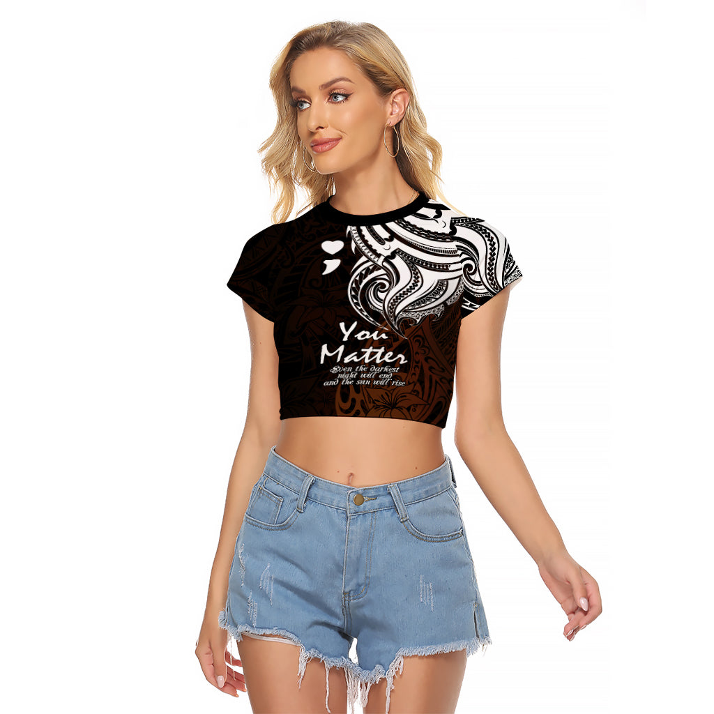 Your Matter Suicide Prevention Raglan Cropped T Shirt Gold Polynesian Tribal LT9 Female Gold - Polynesian Pride