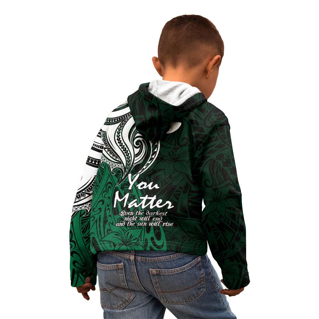Your Matter Suicide Prevention Kid Hoodie Green Polynesian Tribal LT9 - Polynesian Pride