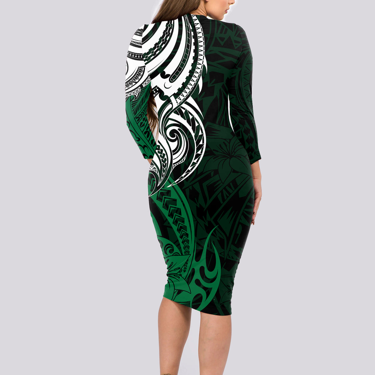 Your Matter Suicide Prevention Long Sleeve Bodycon Dress Green Polynesian Tribal LT9 - Polynesian Pride
