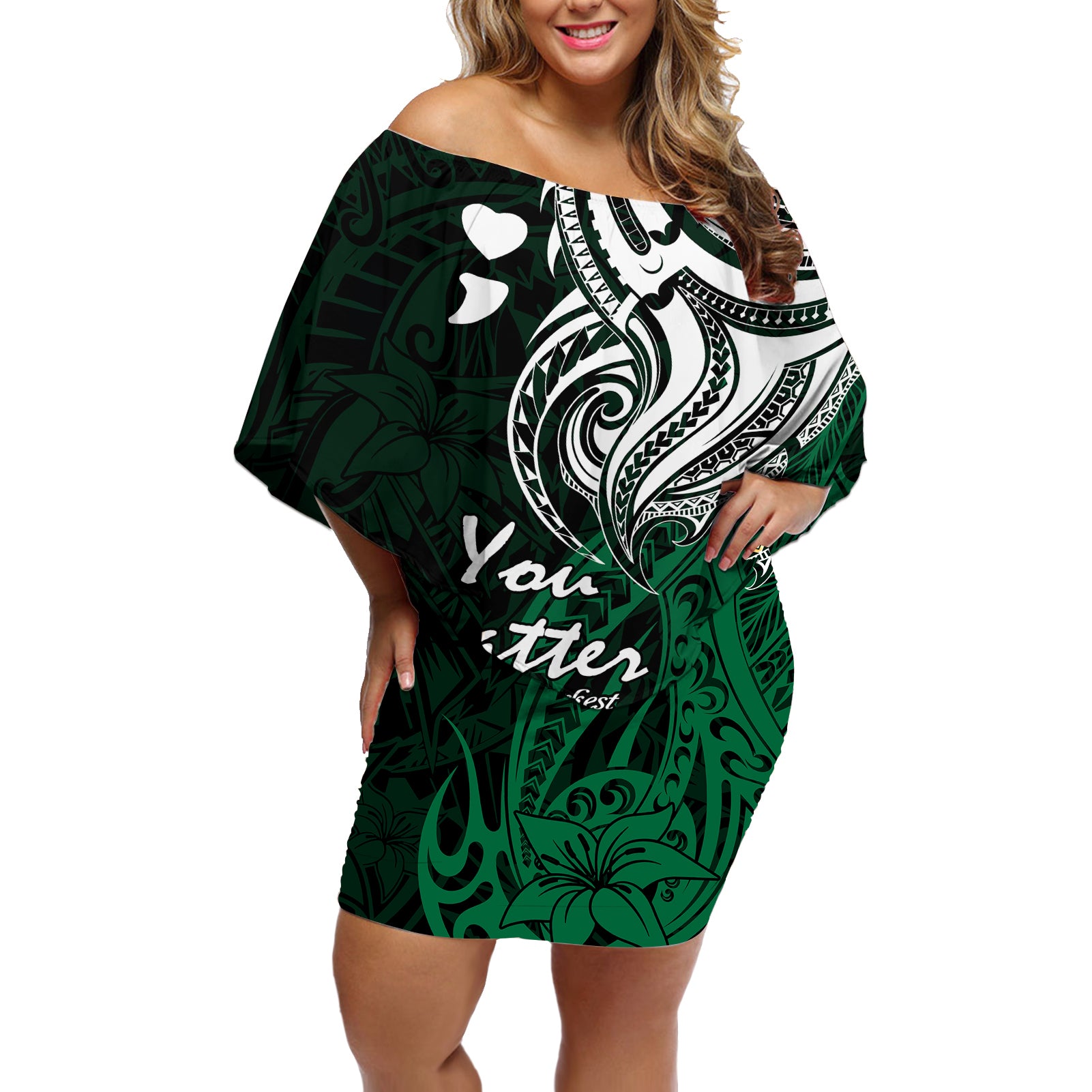 Your Matter Suicide Prevention Off Shoulder Short Dress Green Polynesian Tribal LT9 Women Green - Polynesian Pride