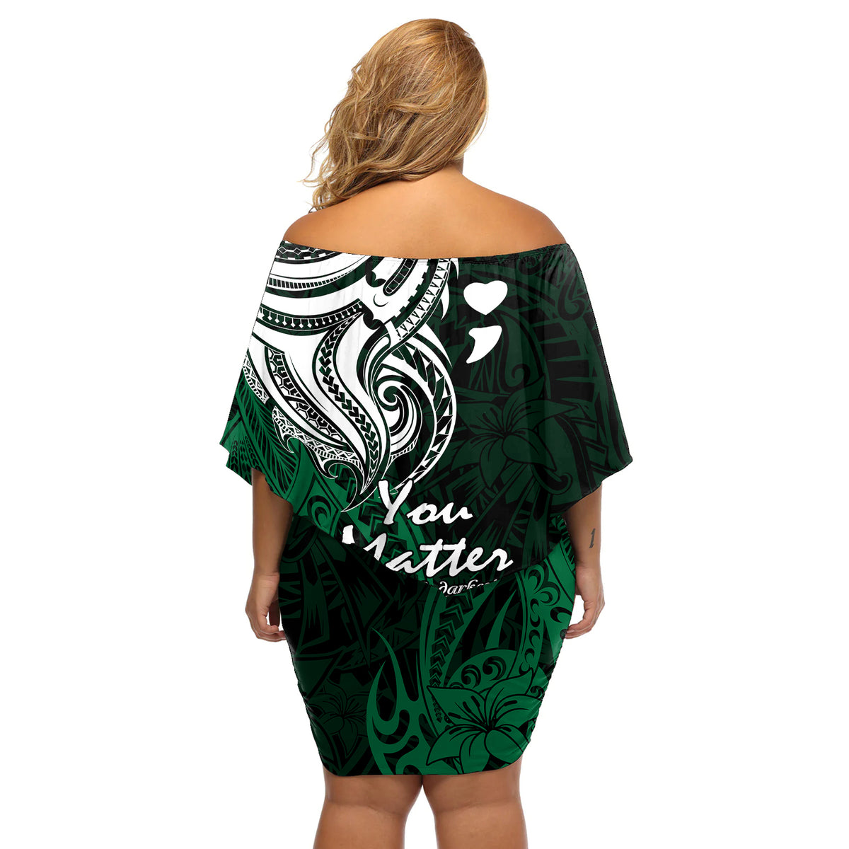Your Matter Suicide Prevention Off Shoulder Short Dress Green Polynesian Tribal LT9 - Polynesian Pride