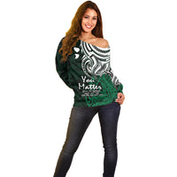 Your Matter Suicide Prevention Off Shoulder Sweater Green Polynesian Tribal LT9 - Polynesian Pride