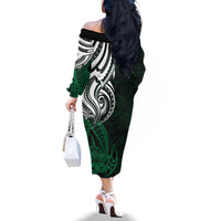 Your Matter Suicide Prevention Off The Shoulder Long Sleeve Dress Green Polynesian Tribal LT9 - Polynesian Pride