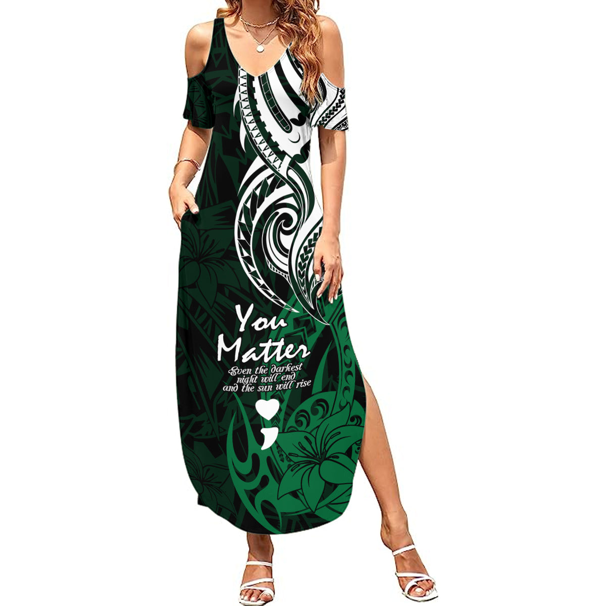 Your Matter Suicide Prevention Summer Maxi Dress Green Polynesian Tribal LT9 Women Green - Polynesian Pride