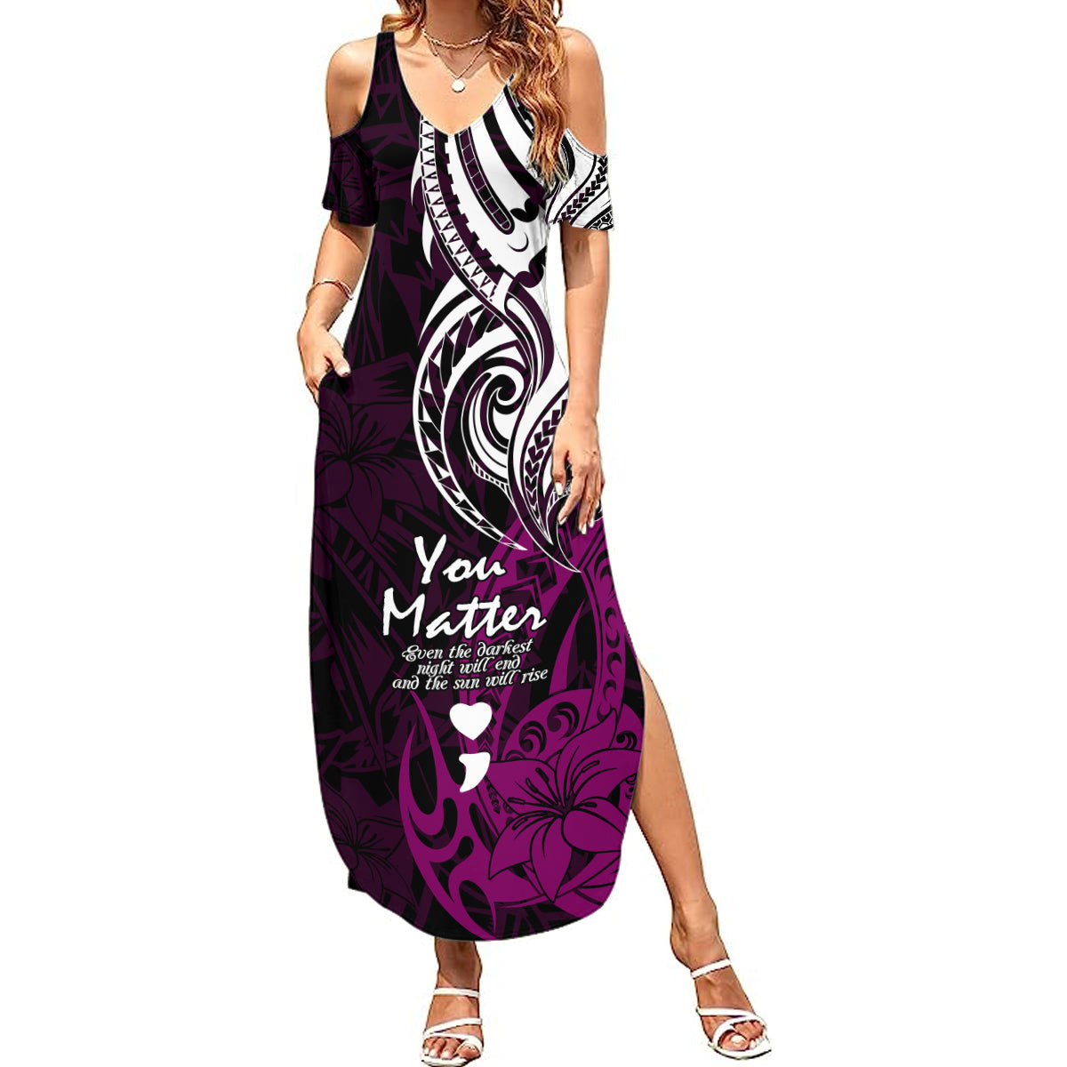 Your Matter Suicide Prevention Summer Maxi Dress Pink Polynesian Tribal LT9 Women Pink - Polynesian Pride