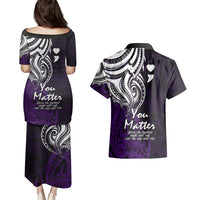 Your Matter Suicide Prevention Couples Matching Puletasi Dress and Hawaiian Shirt Purple Polynesian Tribal LT9 - Polynesian Pride