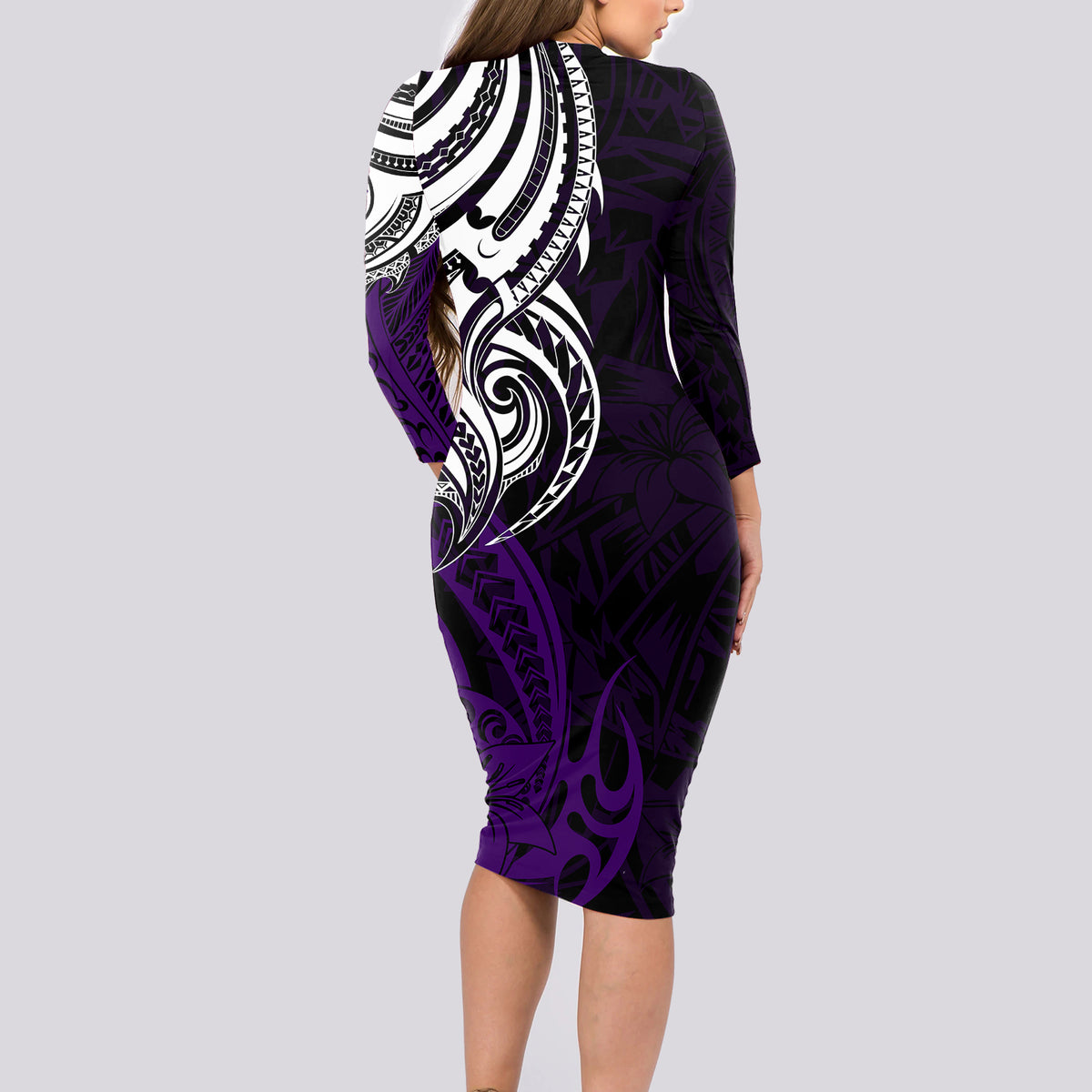 Your Matter Suicide Prevention Long Sleeve Bodycon Dress Purple Polynesian Tribal LT9 - Polynesian Pride