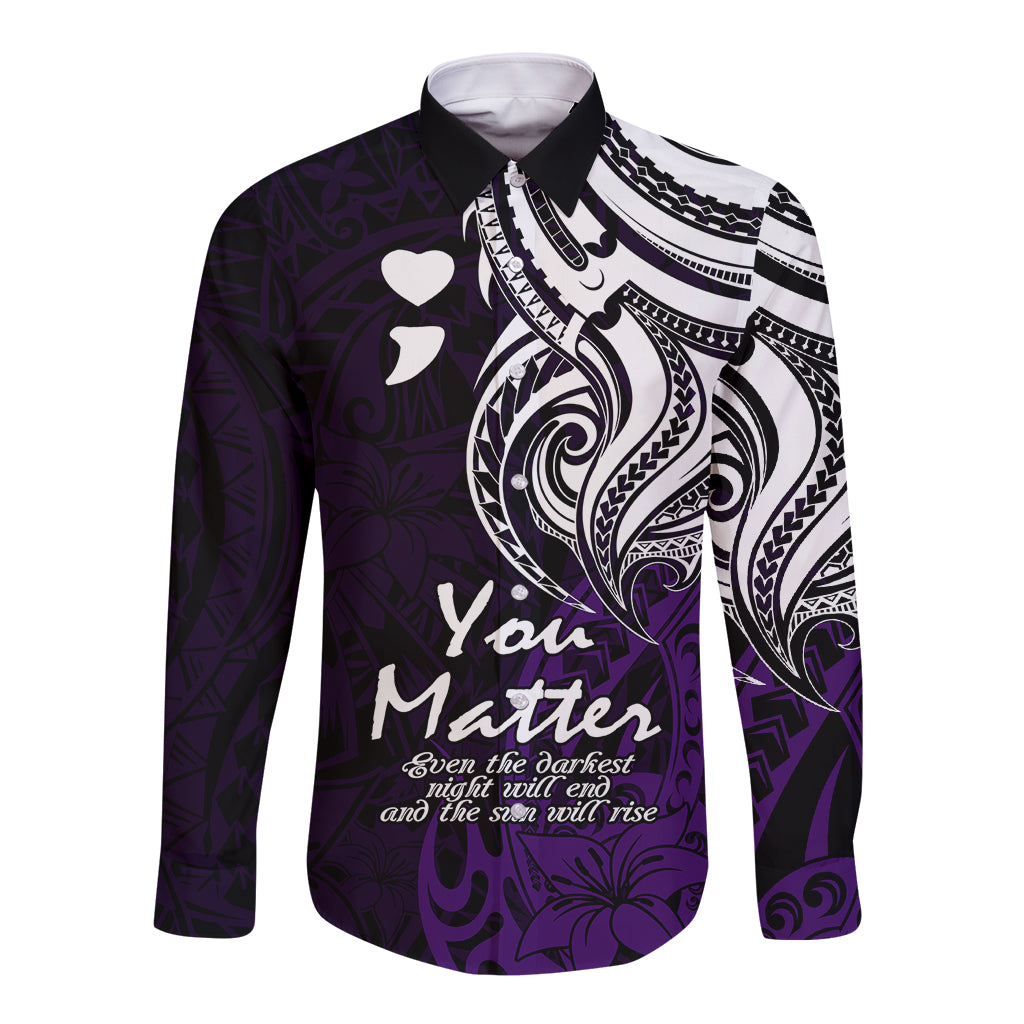 Your Matter Suicide Prevention Long Sleeve Button Shirt Purple Polynesian Tribal LT9 Unisex Purple - Polynesian Pride
