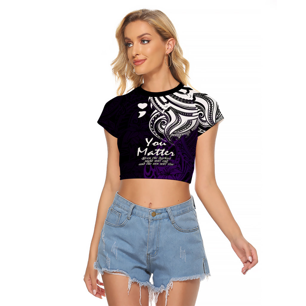 Your Matter Suicide Prevention Raglan Cropped T Shirt Purple Polynesian Tribal LT9 Female Purple - Polynesian Pride