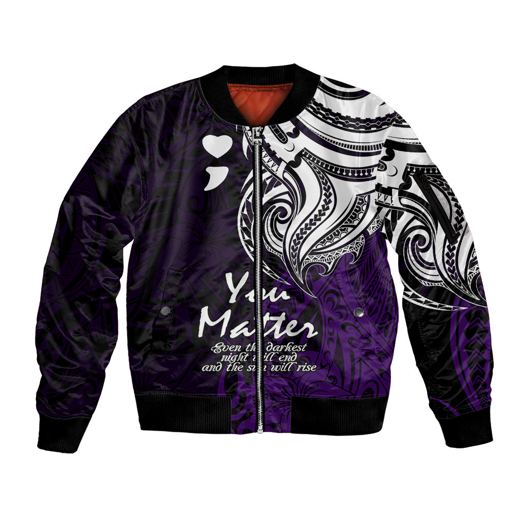 Your Matter Suicide Prevention Sleeve Zip Bomber Jacket Purple Polynesian Tribal LT9 Unisex Purple - Polynesian Pride
