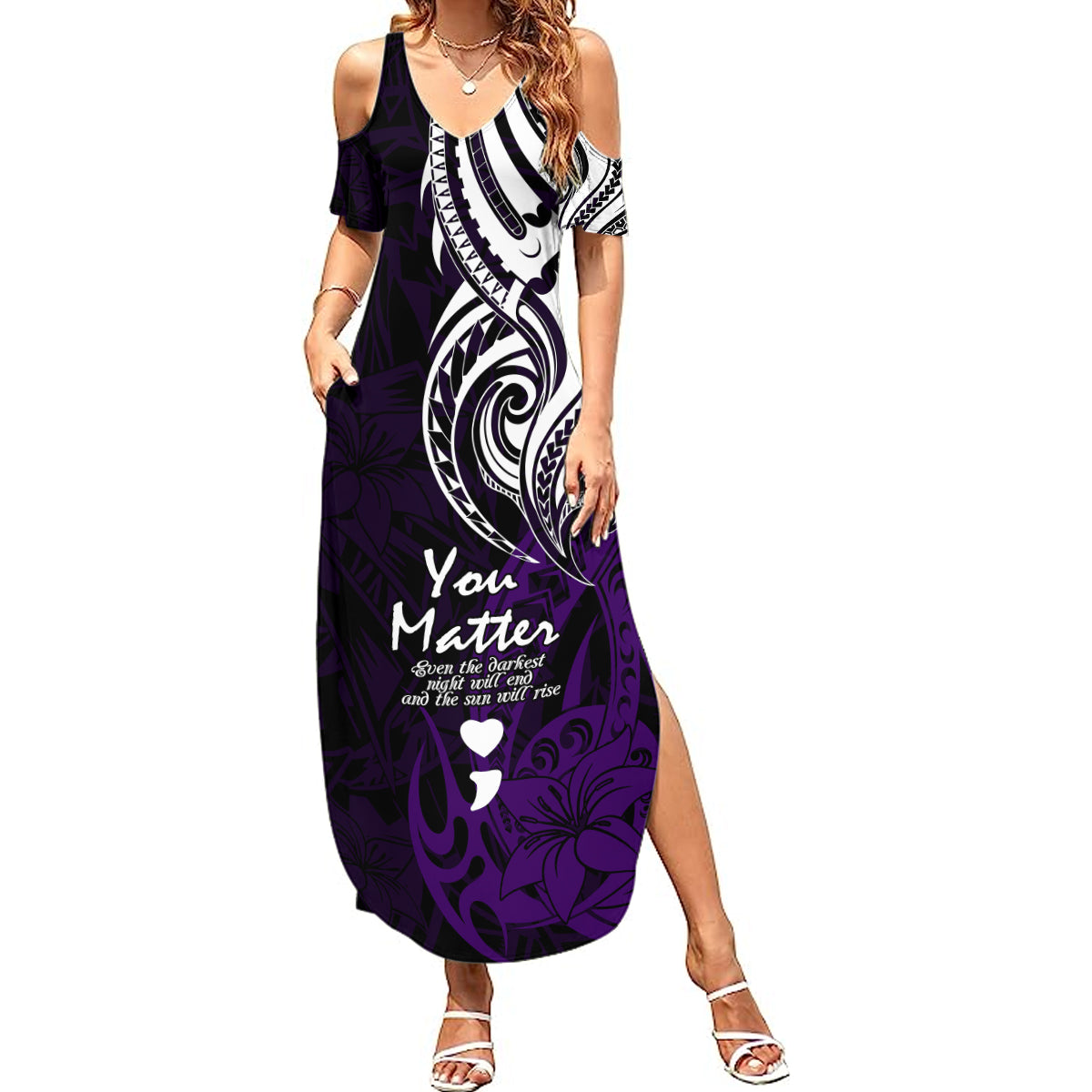 Your Matter Suicide Prevention Summer Maxi Dress Purple Polynesian Tribal LT9 Women Purple - Polynesian Pride