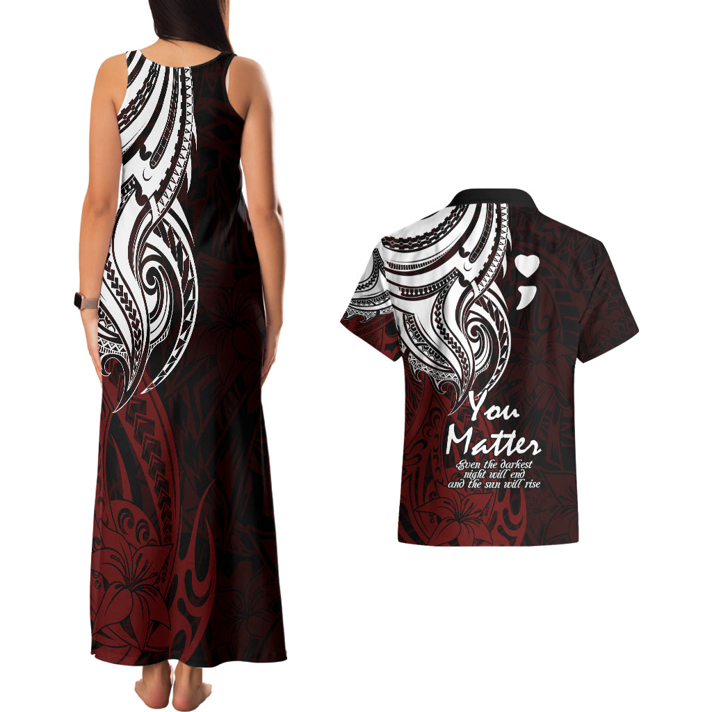 Your Matter Suicide Prevention Couples Matching Tank Maxi Dress and Hawaiian Shirt Red Polynesian Tribal LT9 - Polynesian Pride