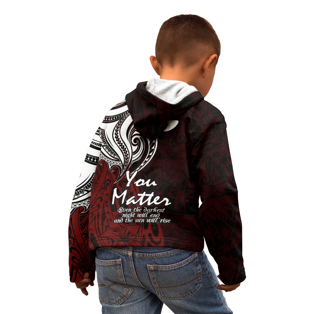 Your Matter Suicide Prevention Kid Hoodie Red Polynesian Tribal LT9 - Polynesian Pride