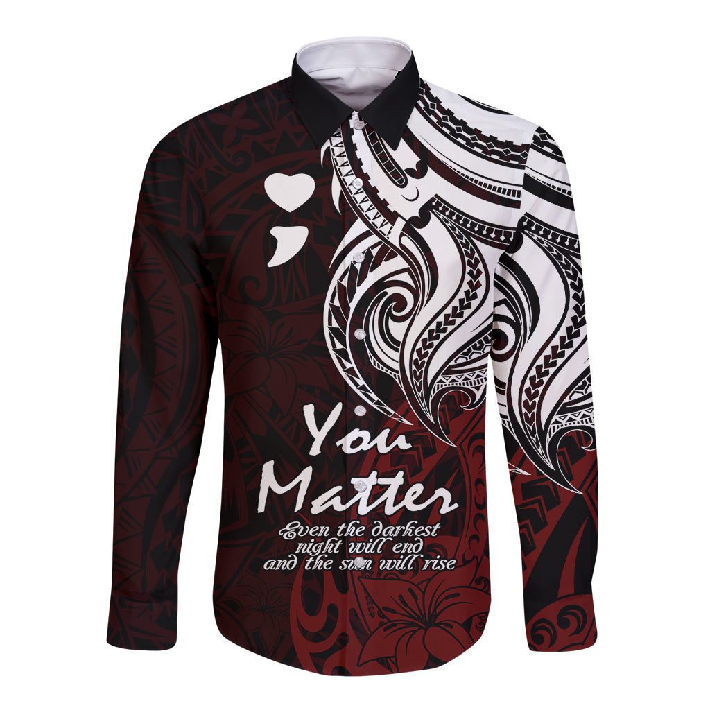 Your Matter Suicide Prevention Long Sleeve Button Shirt Red Polynesian Tribal LT9 Unisex Red - Polynesian Pride