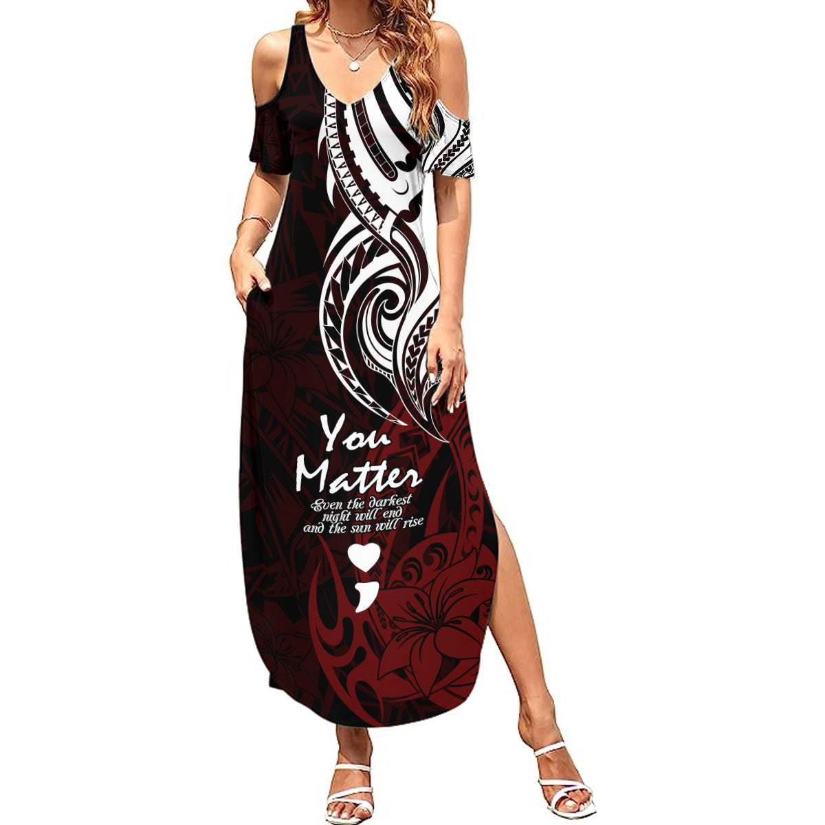 Your Matter Suicide Prevention Summer Maxi Dress Red Polynesian Tribal LT9 Women Red - Polynesian Pride