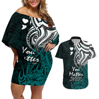 Your Matter Suicide Prevention Couples Matching Off Shoulder Short Dress and Hawaiian Shirt Turqoise Polynesian Tribal LT9 Turquoise - Polynesian Pride