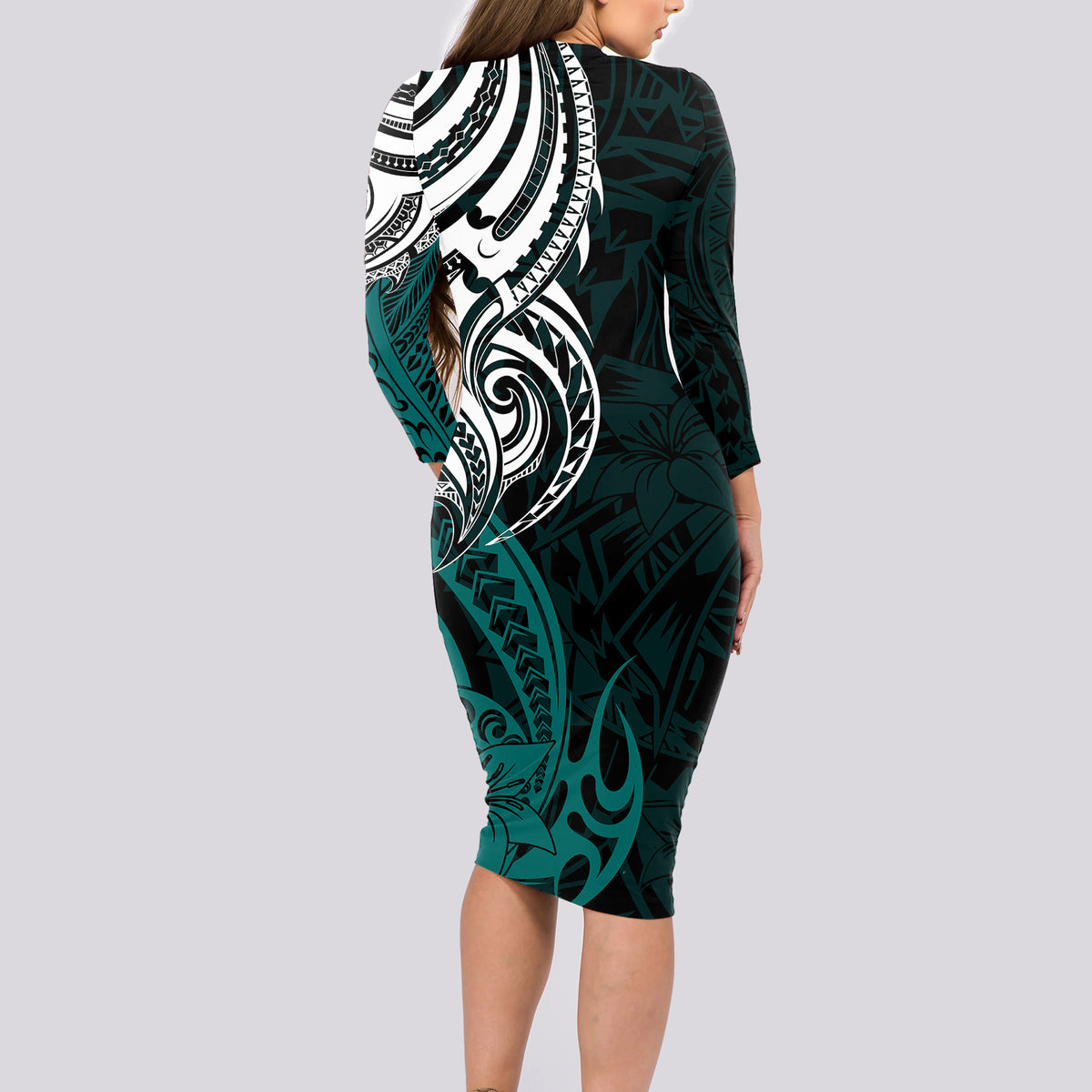 Your Matter Suicide Prevention Long Sleeve Bodycon Dress Turqoise Polynesian Tribal LT9 - Polynesian Pride