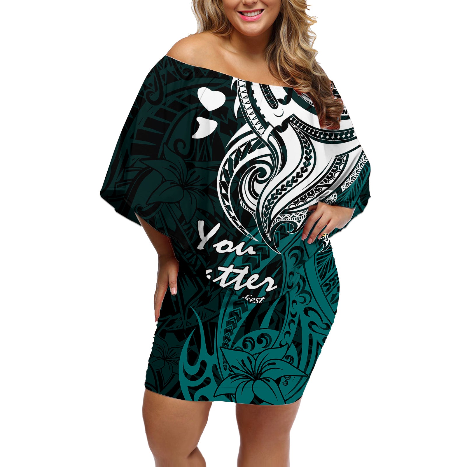 Your Matter Suicide Prevention Off Shoulder Short Dress Turqoise Polynesian Tribal LT9 Women Turquoise - Polynesian Pride