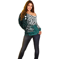 Your Matter Suicide Prevention Off Shoulder Sweater Turqoise Polynesian Tribal LT9 - Polynesian Pride