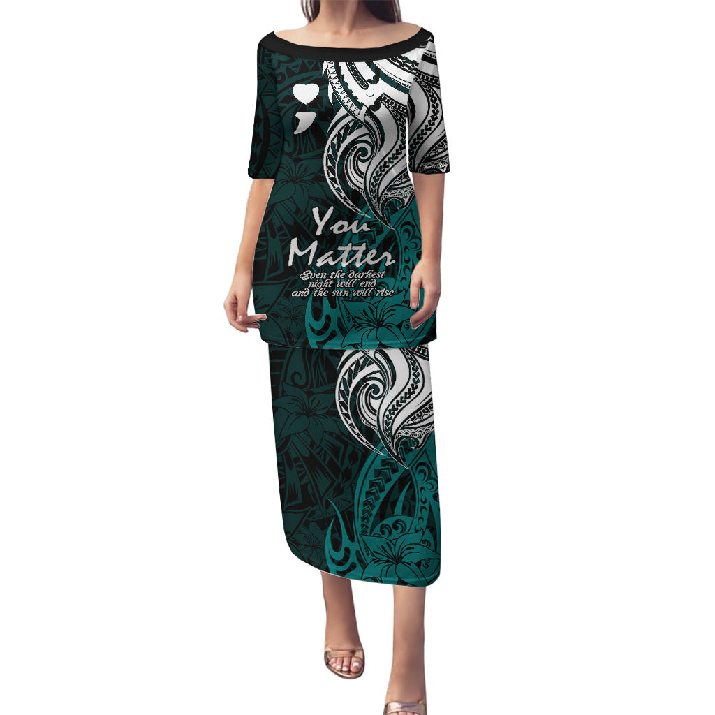 Your Matter Suicide Prevention Puletasi Turqoise Polynesian Tribal LT9 Long Dress Turquoise - Polynesian Pride