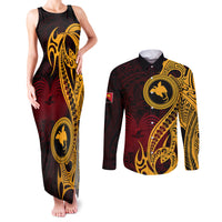 Papua New Guinea Island Couples Matching Tank Maxi Dress and Long Sleeve Button Shirts Bird of Paradise with Gold Polynesian Tribal LT9 Gold - Polynesian Pride