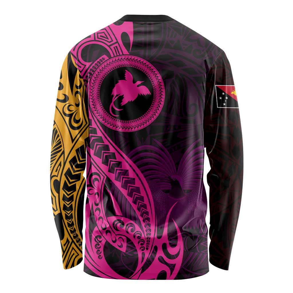 Papua New Guinea Island Long Sleeve Shirt Bird of Paradise with Gold Polynesian Tribal LT9