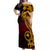 Papua New Guinea Island Off Shoulder Maxi Dress Bird of Paradise with Gold Polynesian Tribal LT9 Women Gold - Polynesian Pride