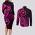 Papua New Guinea Island Couples Matching Long Sleeve Bodycon Dress and Long Sleeve Button Shirts Bird of Paradise with Pink Polynesian Tribal LT9 - Polynesian Pride