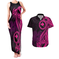 Papua New Guinea Island Couples Matching Tank Maxi Dress and Hawaiian Shirt Bird of Paradise with Pink Polynesian Tribal LT9 Pink - Polynesian Pride