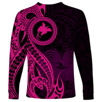 Papua New Guinea Island Long Sleeve Shirt Bird of Paradise with Pink Polynesian Tribal LT9 - Polynesian Pride