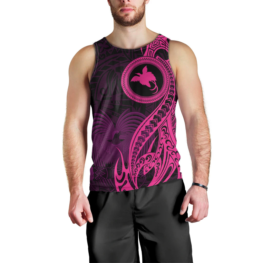 Papua New Guinea Island Men Tank Top Bird of Paradise with Pink Polynesian Tribal LT9 - Polynesian Pride