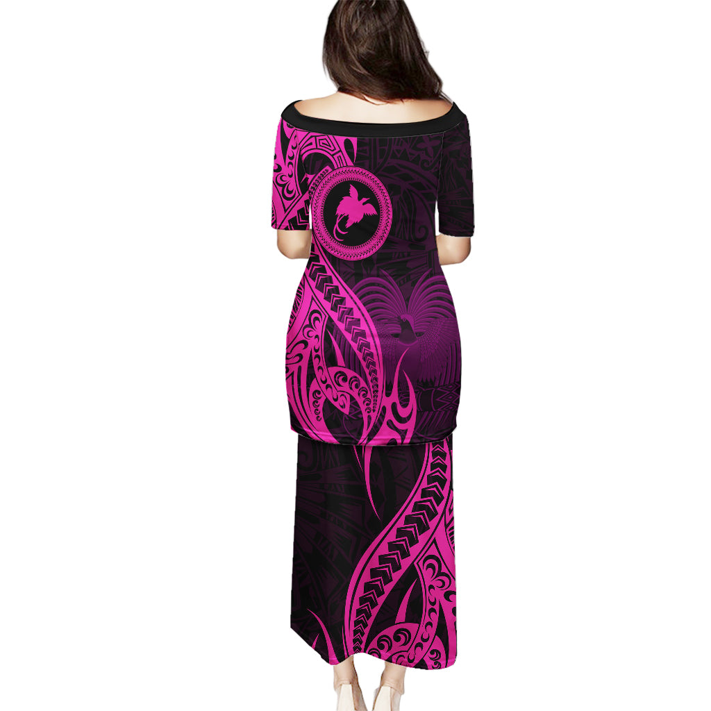 Papua New Guinea Island Puletasi Bird of Paradise with Pink Polynesian Tribal LT9 - Polynesian Pride