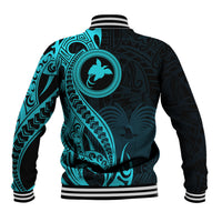 Papua New Guinea Island Baseball Jacket Bird of Paradise with Aqua Polynesian Tribal LT9 - Polynesian Pride